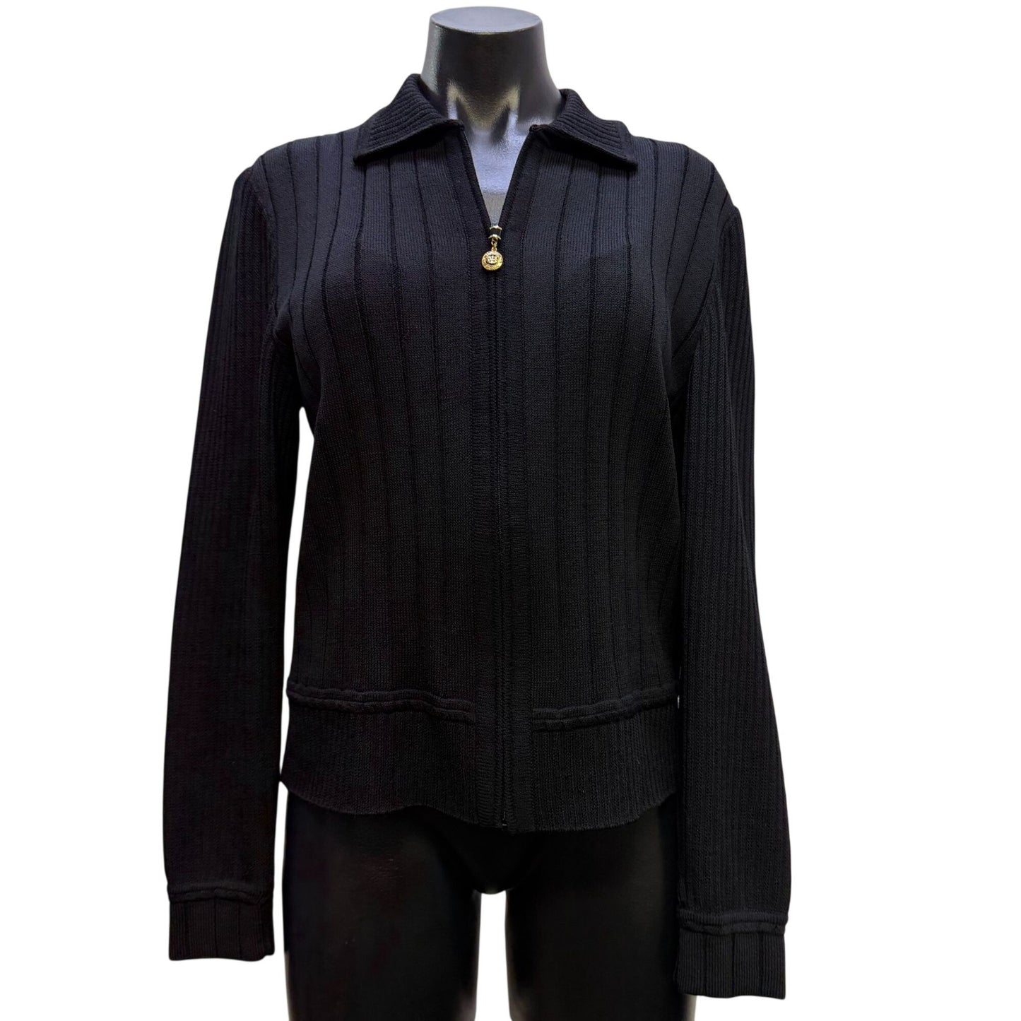 St John Basics Black Two-Piece Knit Skirt & Zip Jacket Set Size 6/4
