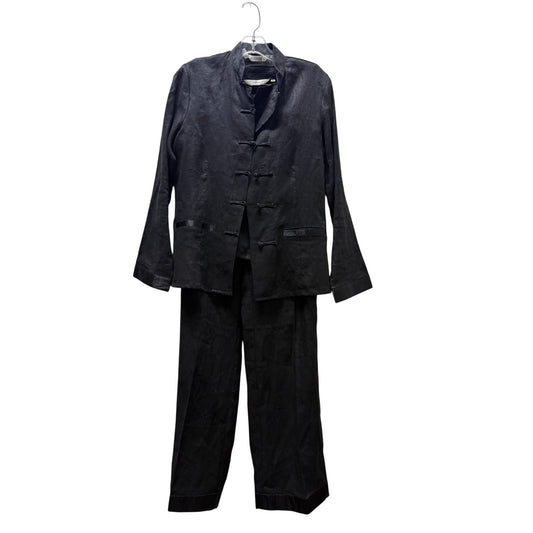 NWT Ishyu 3 Pc Black Linen Pantsuit Blouse & Mandarin Collar Jacket S