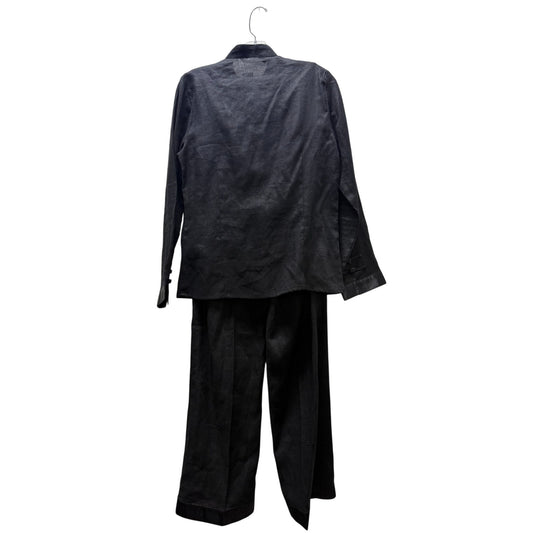 NWT Ishyu 3 Pc Black Linen Pantsuit Blouse & Mandarin Collar Jacket S