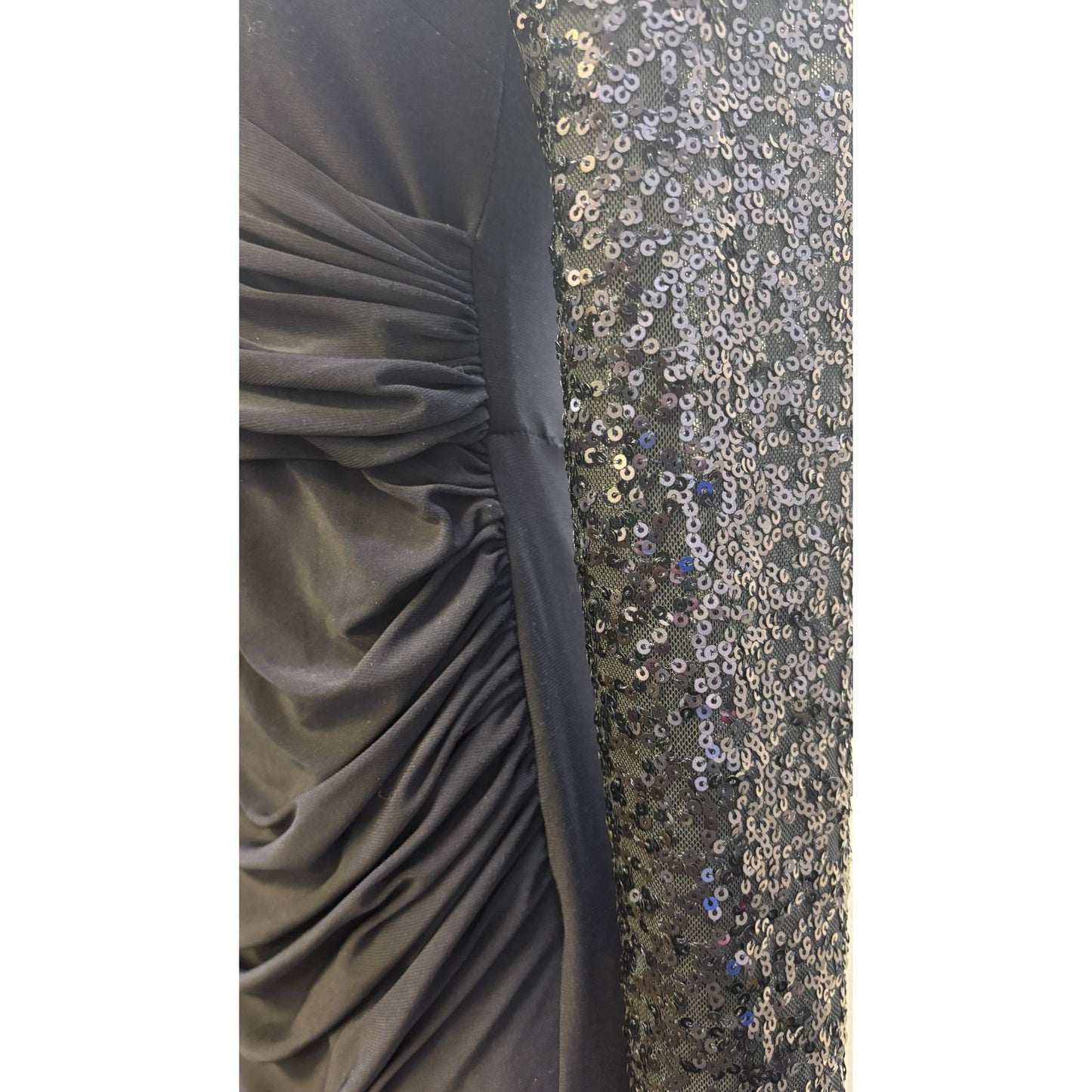 Eliza J Navy Long Formal Gown With Sequined Sleeves & Surplice Neckline Size 6