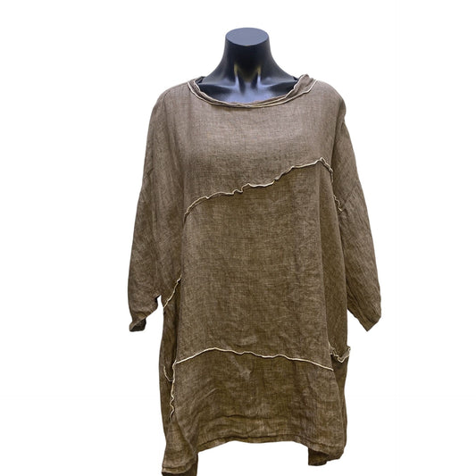 Match Point Brown Linen Tunic Top Size Medium