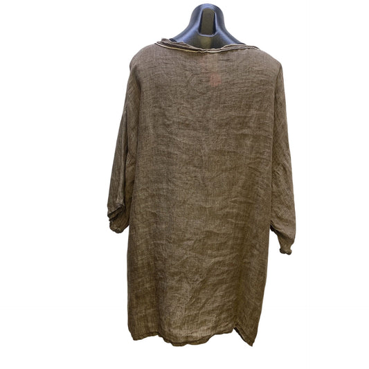 Match Point Brown Linen Tunic Top Size Medium