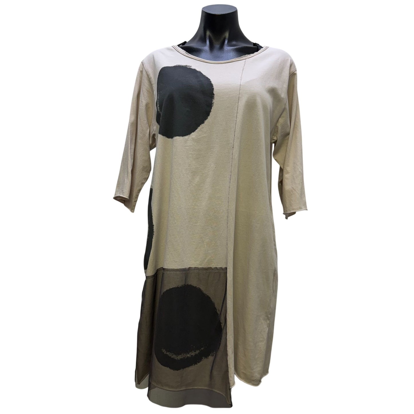 Luukaa Cream & Black Polka Dot Shirt Dress 3/4 Sleeves Size 8