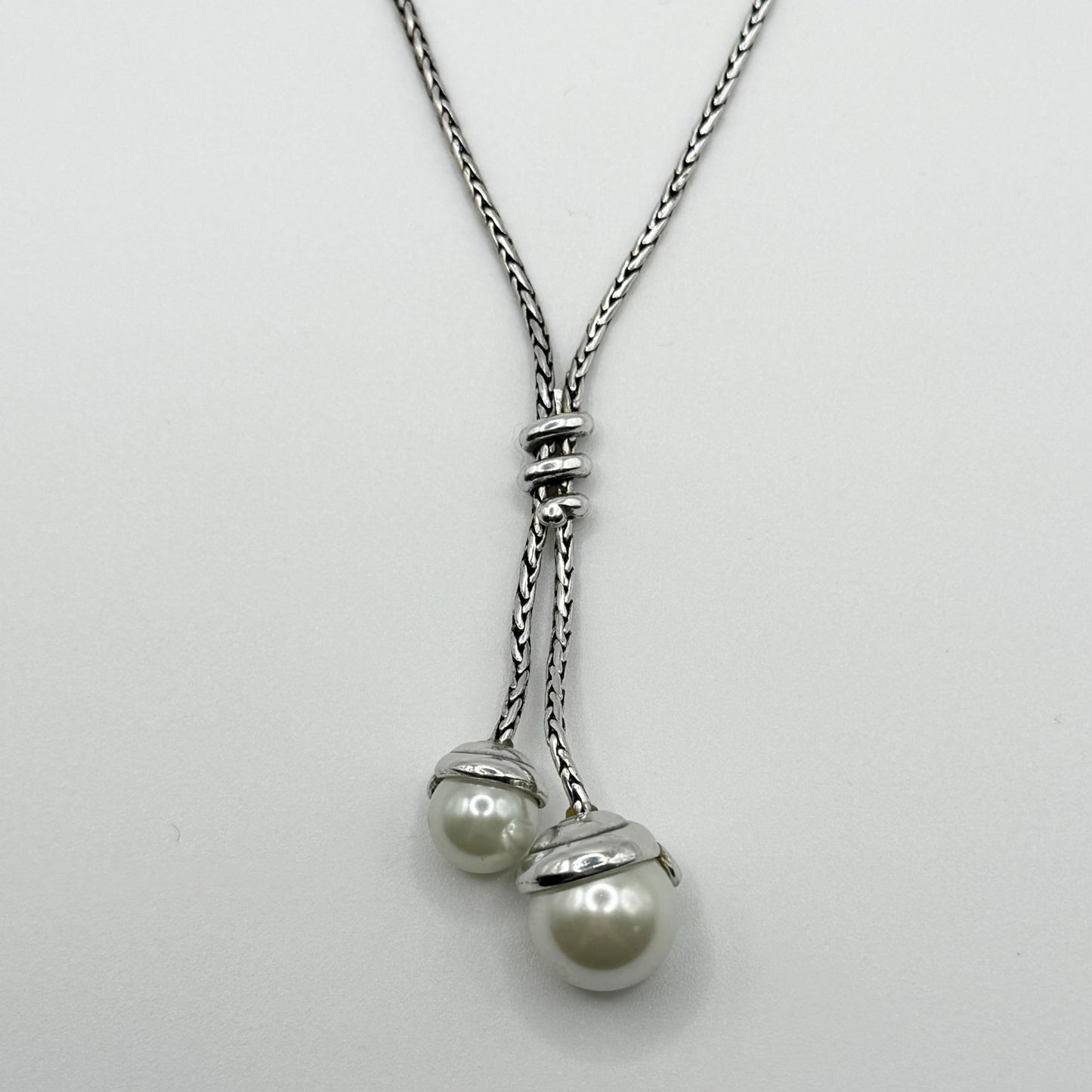 Brighton Twist Silver-Tone Lariat Necklace With Faux Pearls