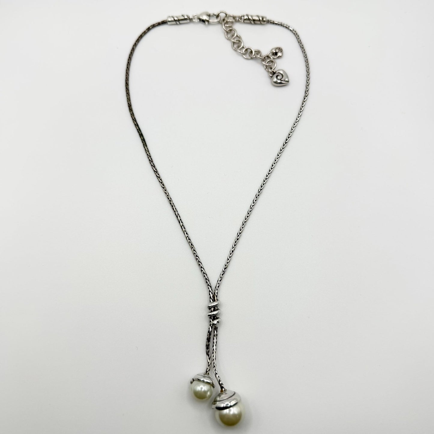 Brighton Twist Silver-Tone Lariat Necklace With Faux Pearls