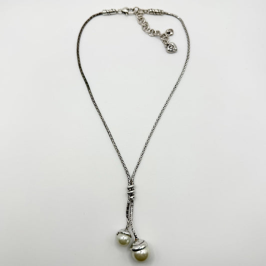Brighton Twist Silver-Tone Lariat Necklace With Faux Pearls