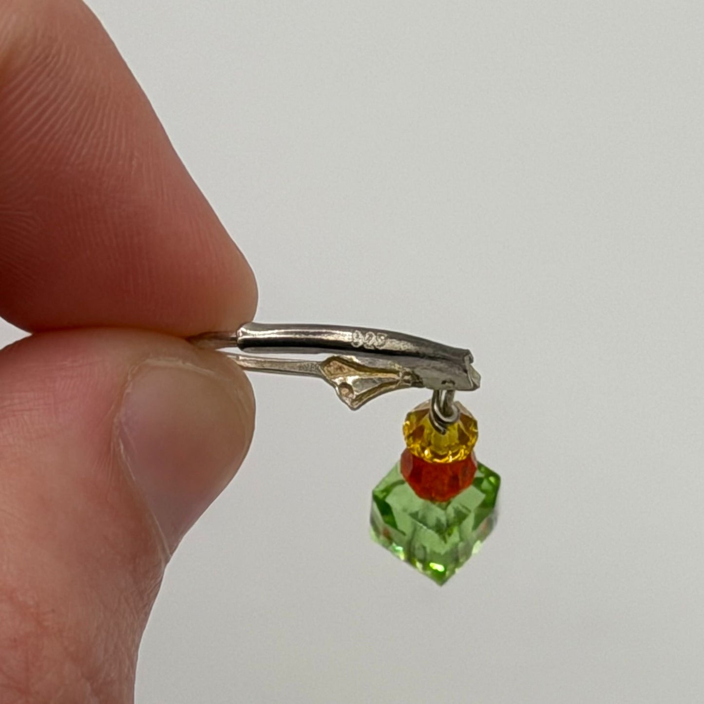 925 Sterling Silver Leverback Earrings With Green Red & Yellow Crystal Beads