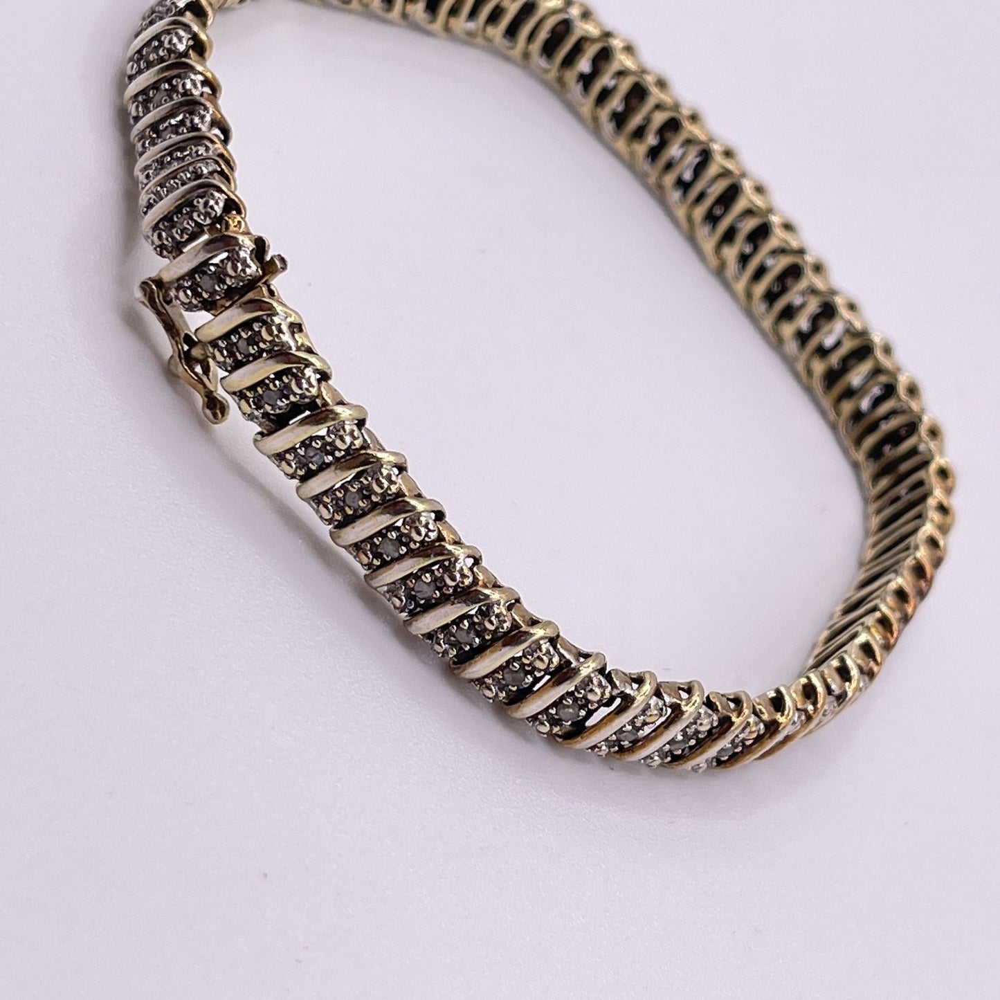 Gold-Tone Sterling Silver 925 Bracelet Pave Set Cubic Zirconia & Secure Clasp Elegant Spiral Design