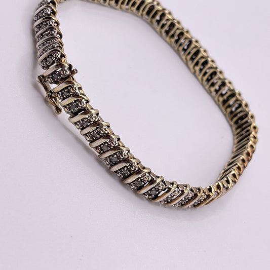 Gold-Tone Sterling Silver 925 Bracelet Pave Set Cubic Zirconia & Secure Clasp Elegant Spiral Design