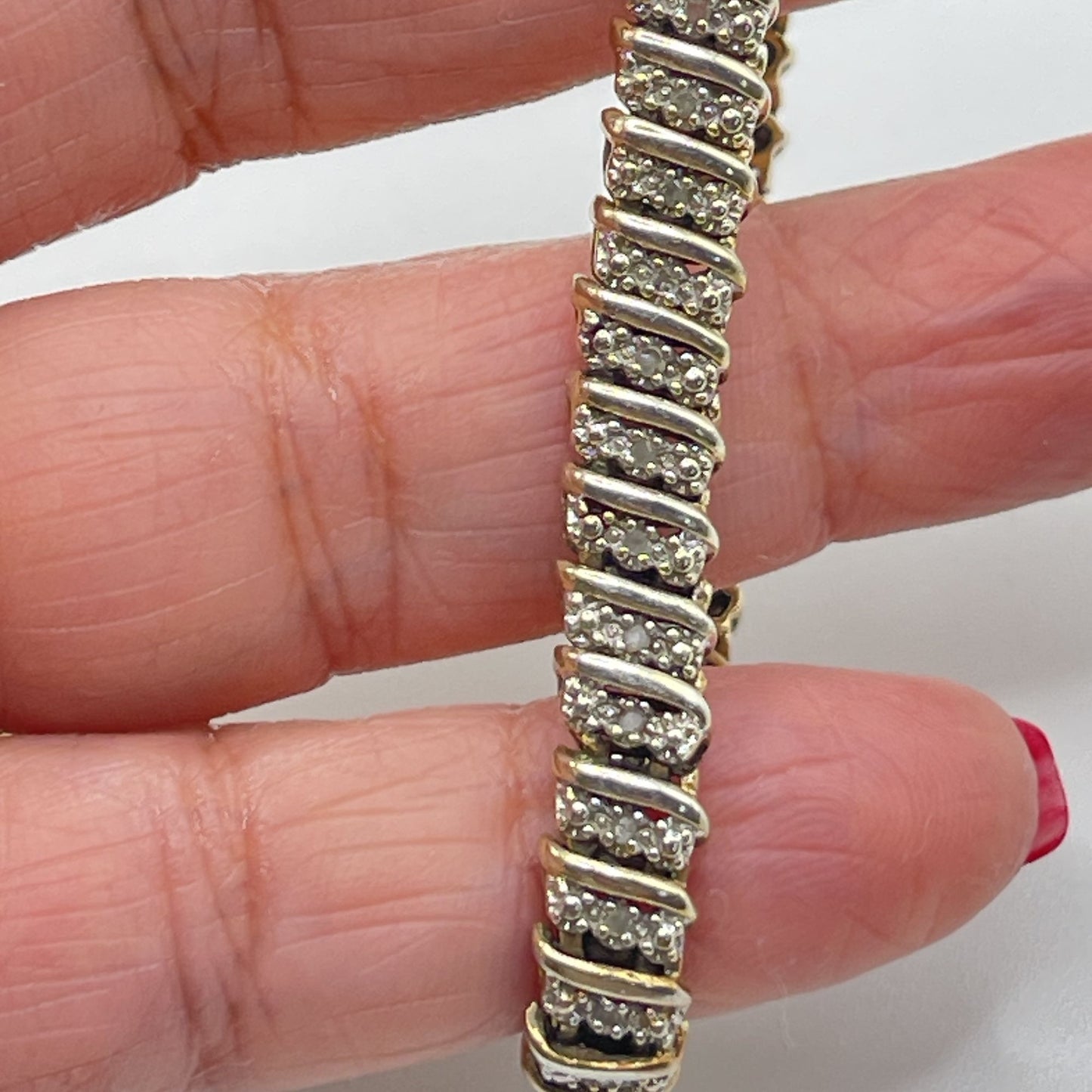 Gold-Tone Sterling Silver 925 Bracelet Pave Set Cubic Zirconia & Secure Clasp Elegant Spiral Design