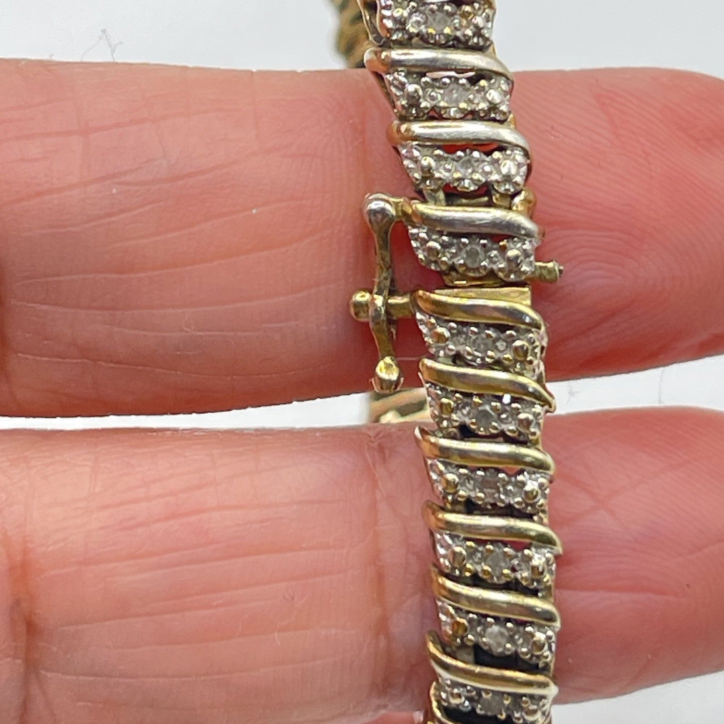 Gold-Tone Sterling Silver 925 Bracelet Pave Set Cubic Zirconia & Secure Clasp Elegant Spiral Design