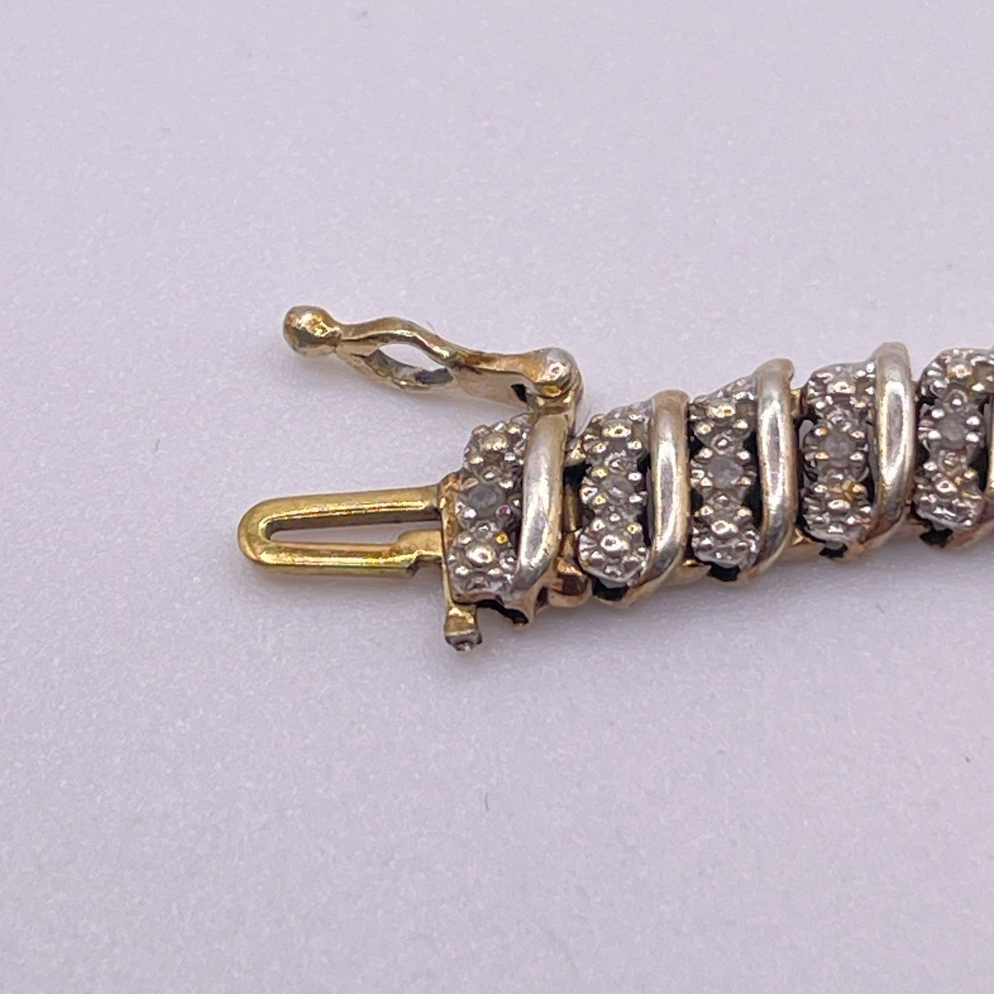 Gold-Tone Sterling Silver 925 Bracelet Pave Set Cubic Zirconia & Secure Clasp Elegant Spiral Design