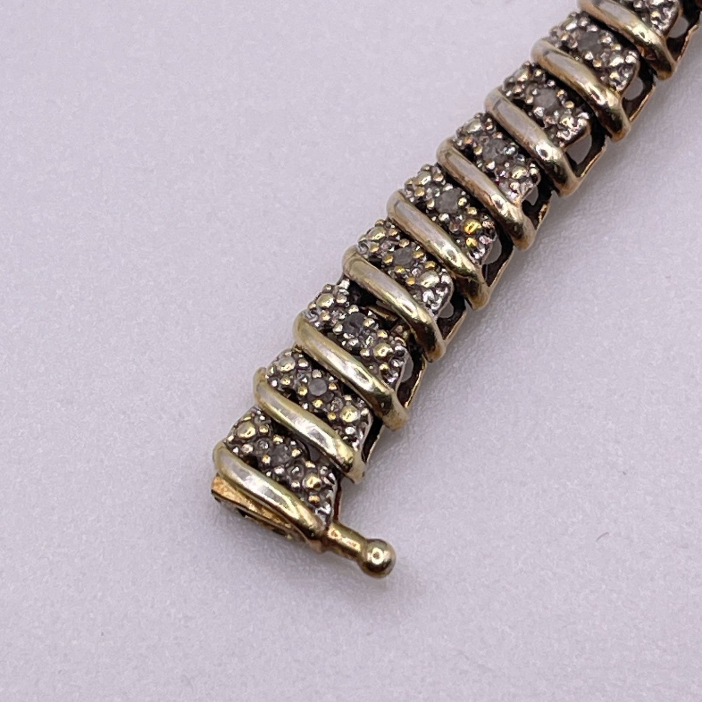 Gold-Tone Sterling Silver 925 Bracelet Pave Set Cubic Zirconia & Secure Clasp Elegant Spiral Design