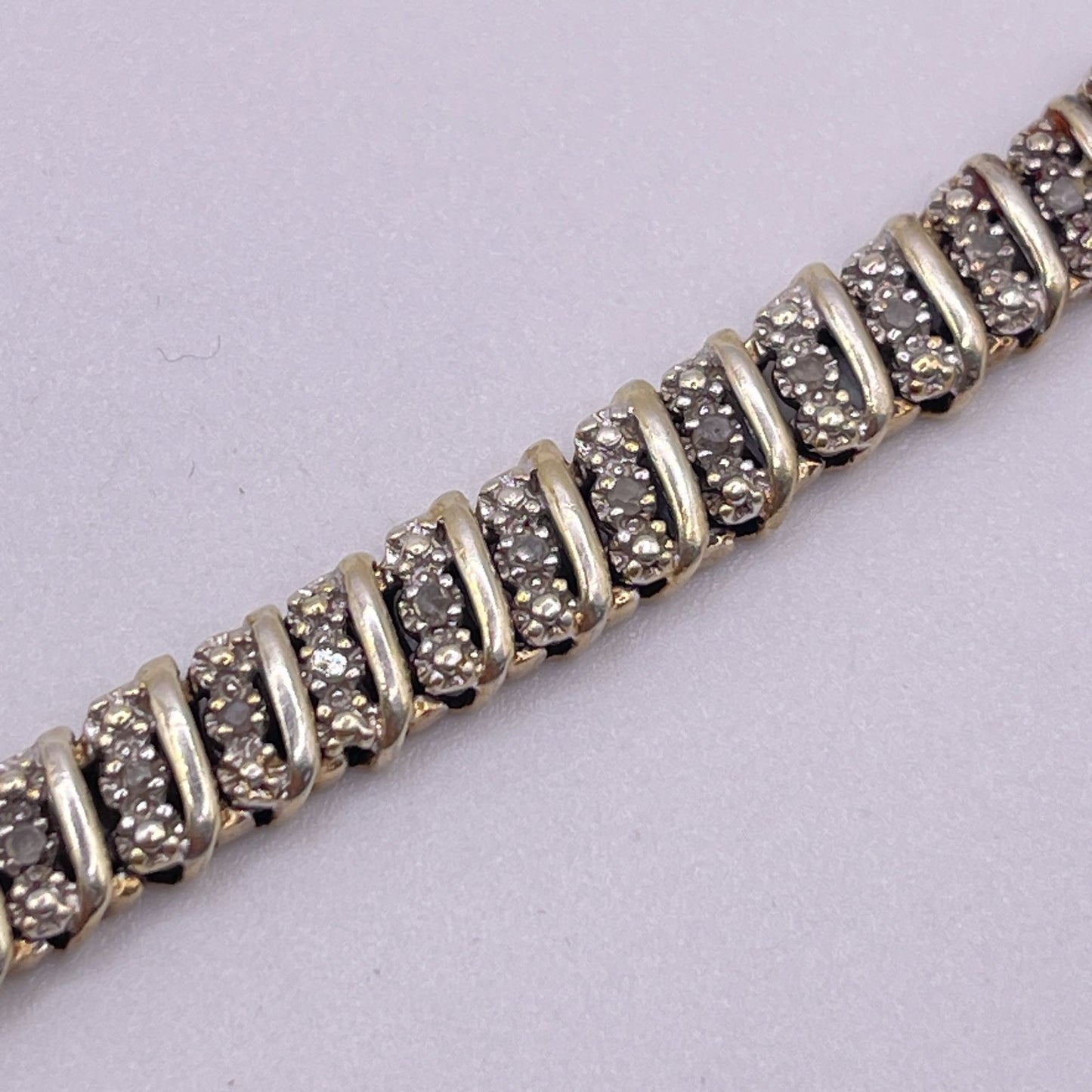 Gold-Tone Sterling Silver 925 Bracelet Pave Set Cubic Zirconia & Secure Clasp Elegant Spiral Design