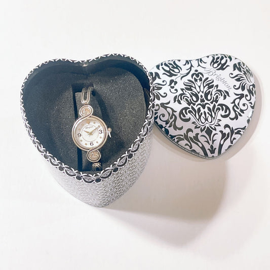 NWT Brighton Infinity Sparkle Silver Rhinestone Accents Watch & Heart-Shaped Gift Box