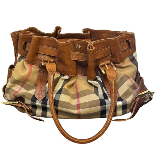 Burberry Brown Leather & Check Canvas Shoulder Bag