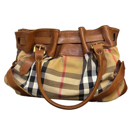 Burberry Brown Leather & Check Canvas Shoulder Bag