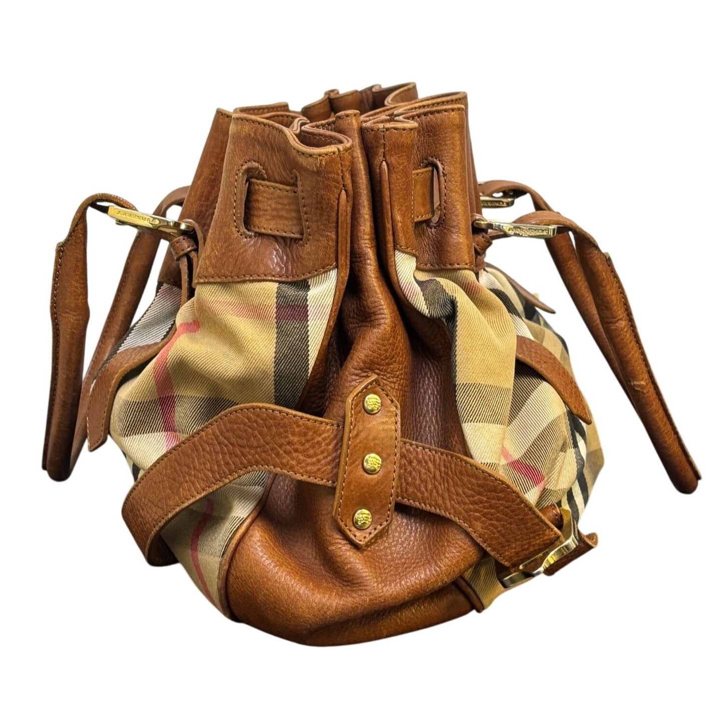 Burberry Brown Leather & Check Canvas Shoulder Bag