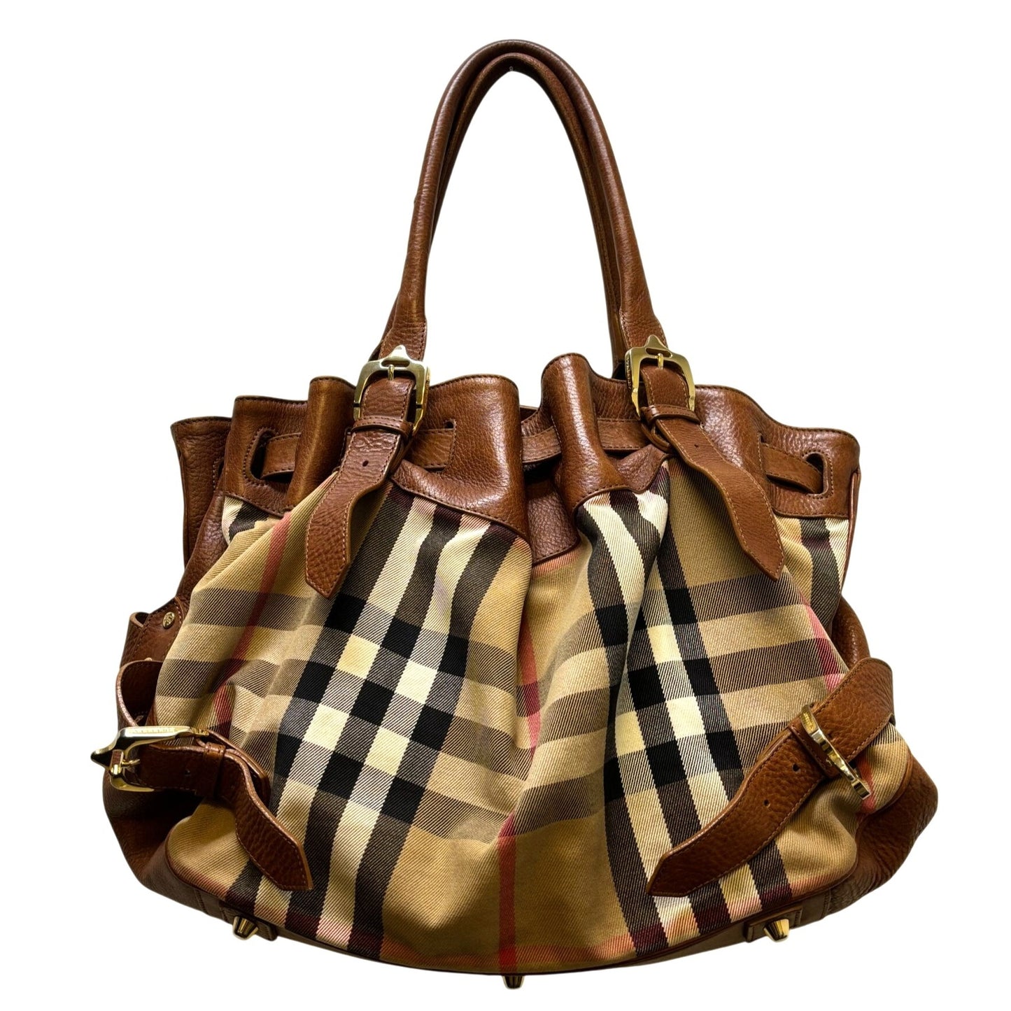 Burberry Brown Leather & Check Canvas Shoulder Bag