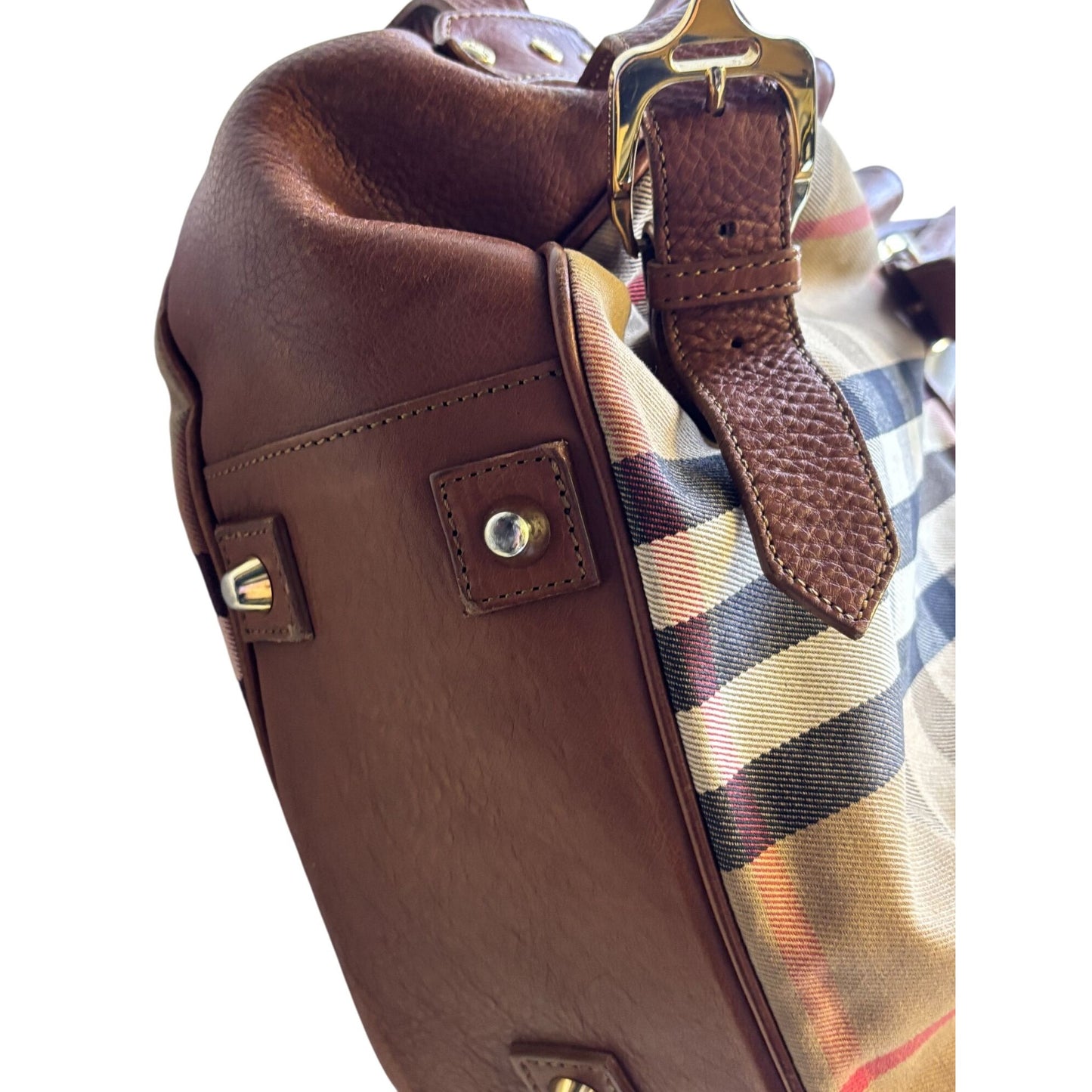 Burberry Brown Leather & Check Canvas Shoulder Bag