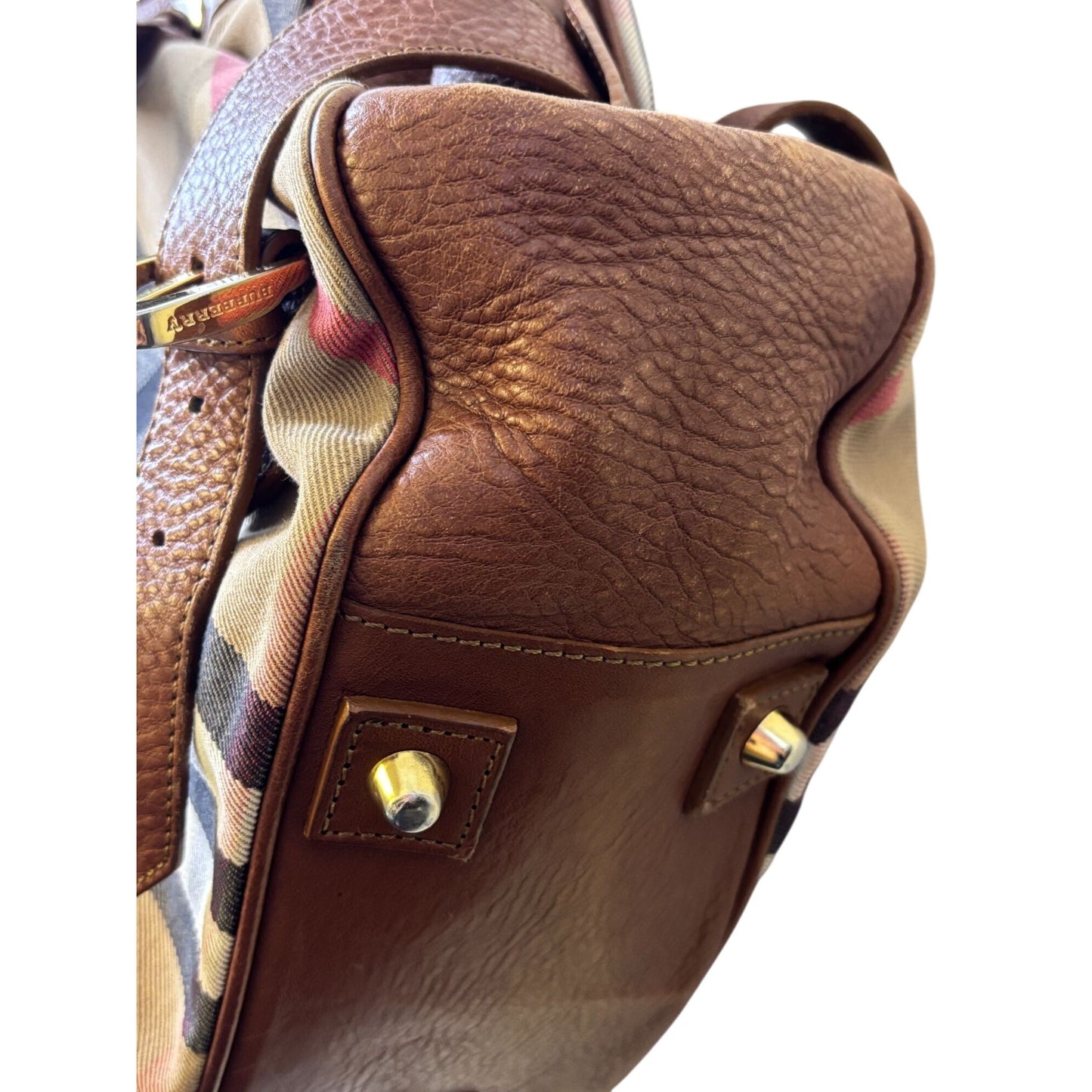 Burberry Brown Leather & Check Canvas Shoulder Bag