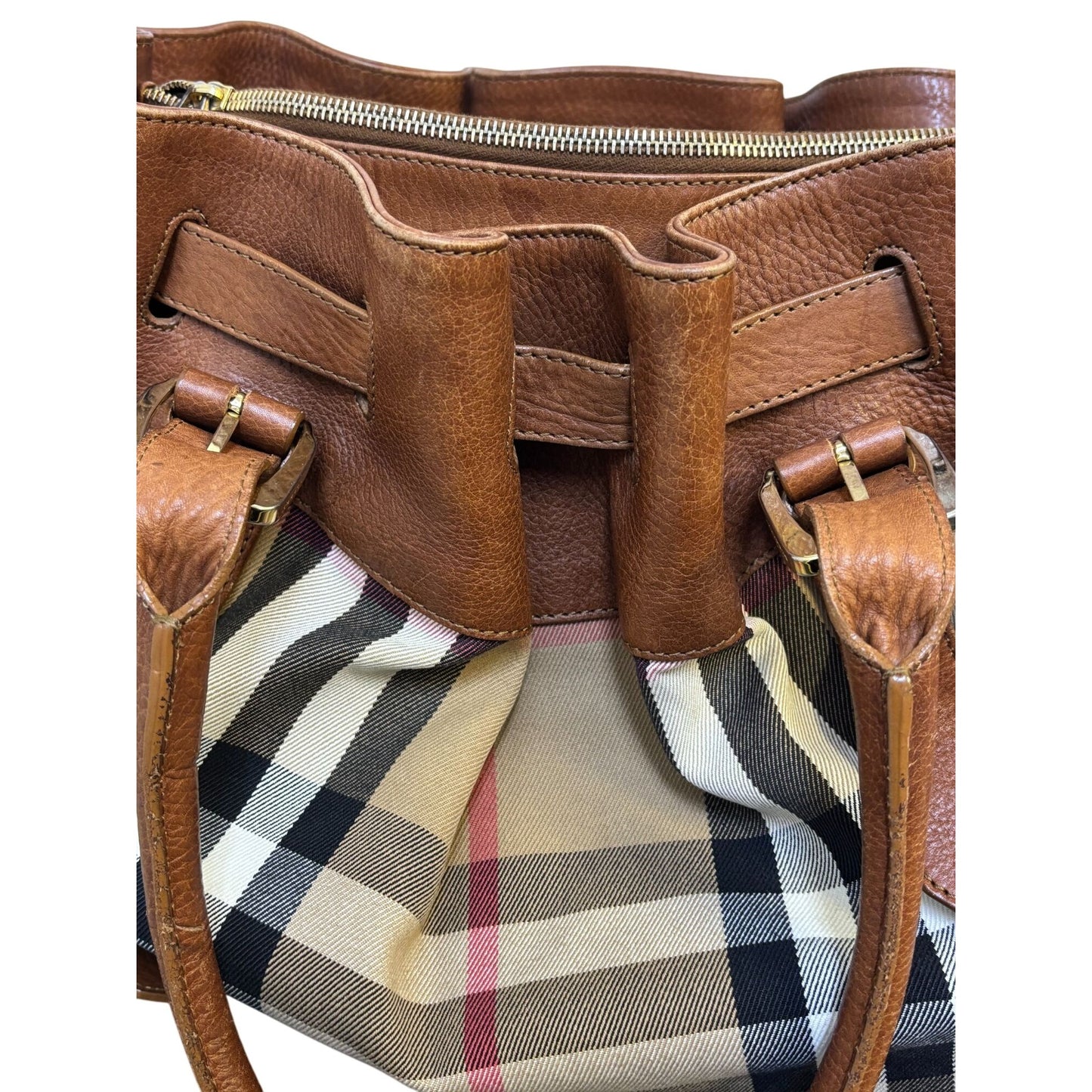 Burberry Brown Leather & Check Canvas Shoulder Bag