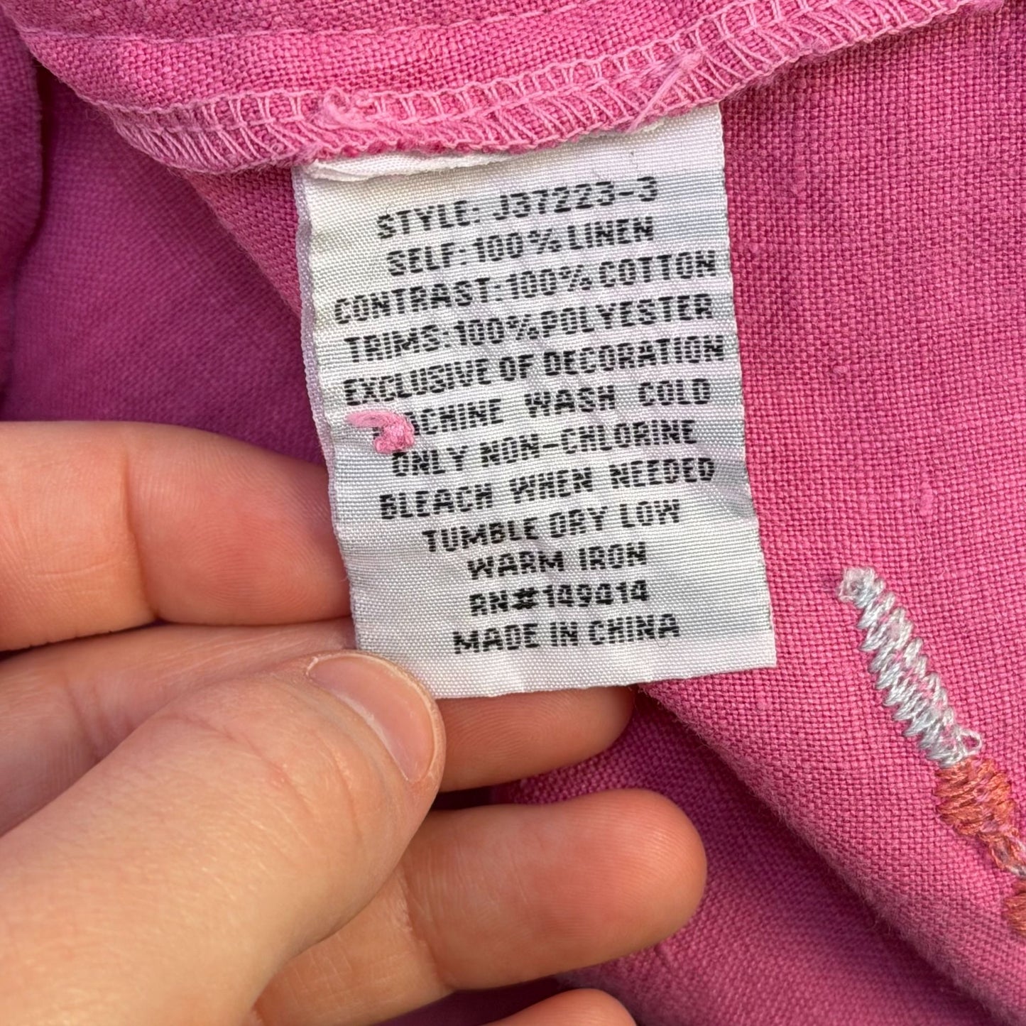 Johnny Was Linen Sleeveless Embroidered Floral Midi Dress Pink Multi L