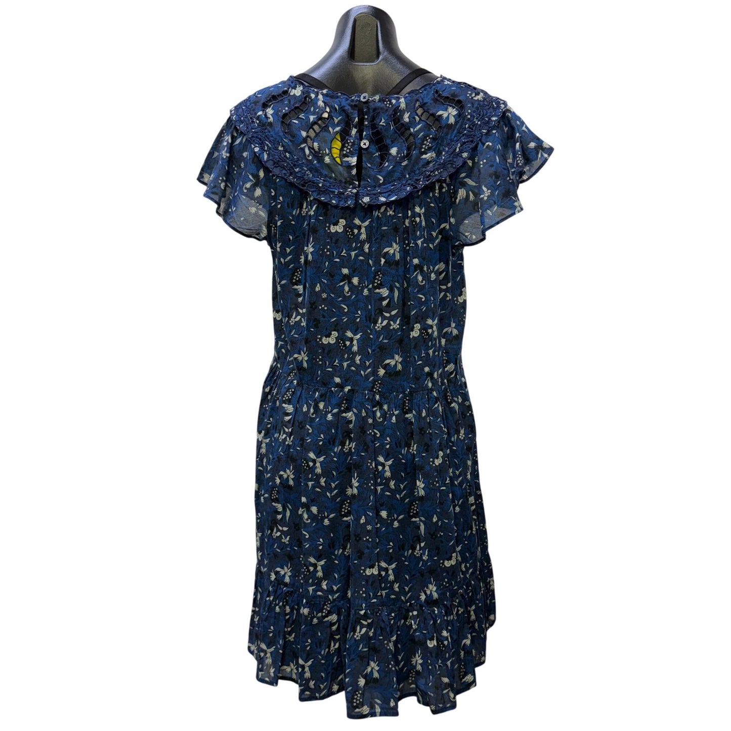 Othilia Blue & White Floral Lace Trim Tiered Dress XS P