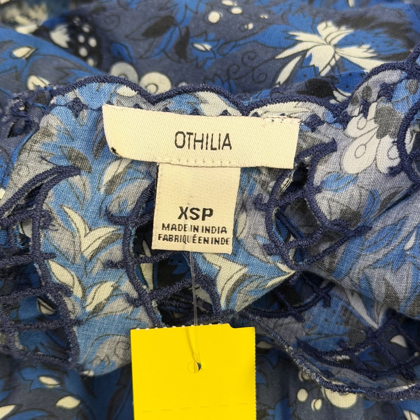 Othilia Blue & White Floral Lace Trim Tiered Dress XS P