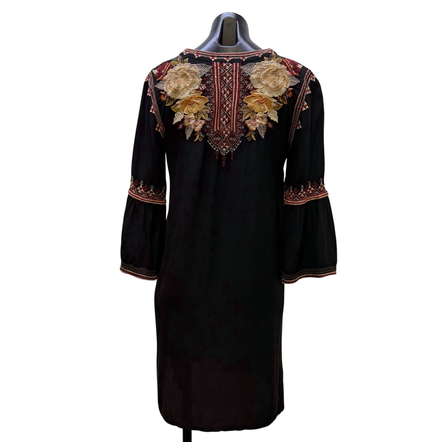 Johnny Was Workshop Black Floral Embroidered Tunic Dress S