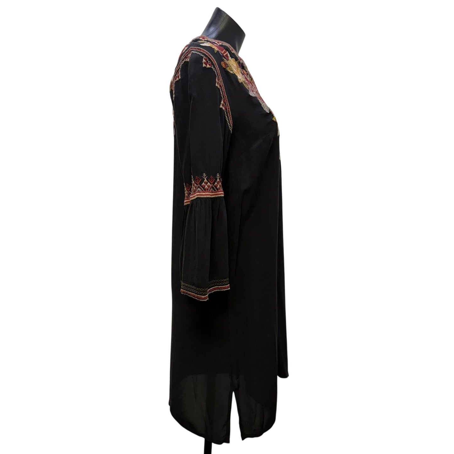 Johnny Was Workshop Black Floral Embroidered Tunic Dress S
