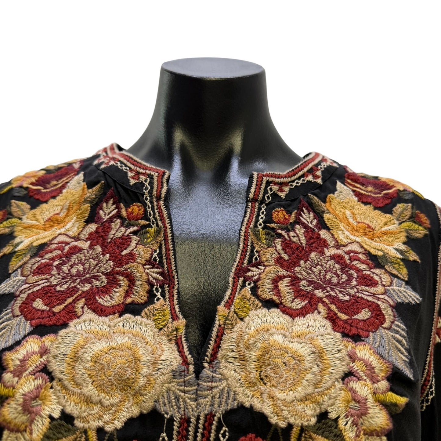 Johnny Was Workshop Black Floral Embroidered Tunic Dress S