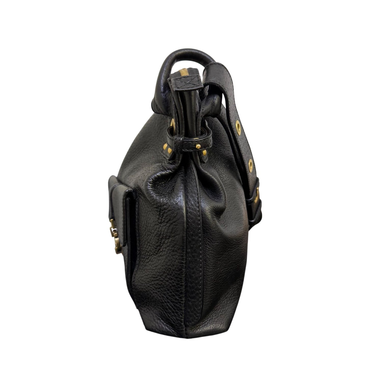 Salvatore Ferragamo Black Leather Shoulder Bag With Front Pockets