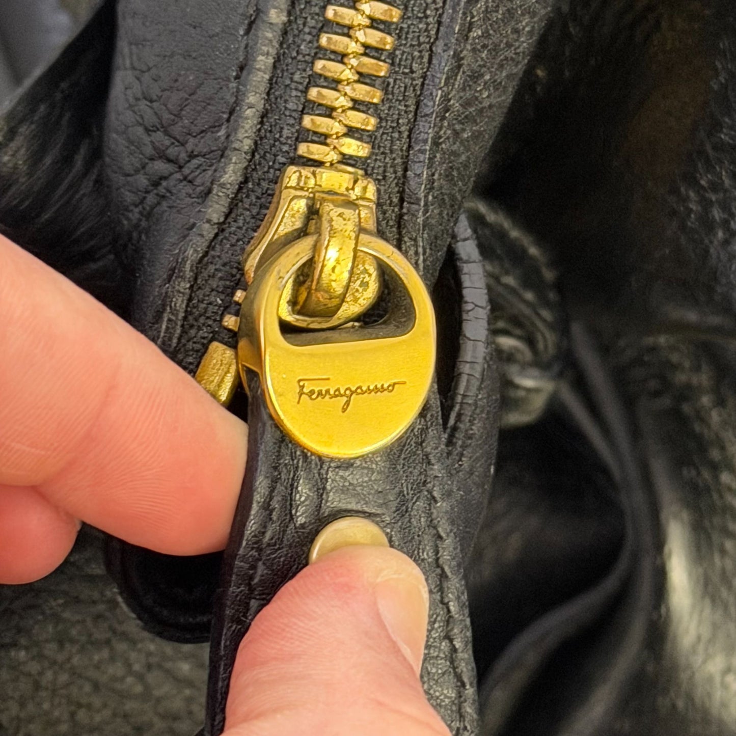 Salvatore Ferragamo Black Leather Shoulder Bag With Front Pockets