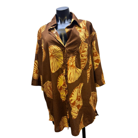 Johnna Ortiz Cotton Print Oversized Blouse Brown M