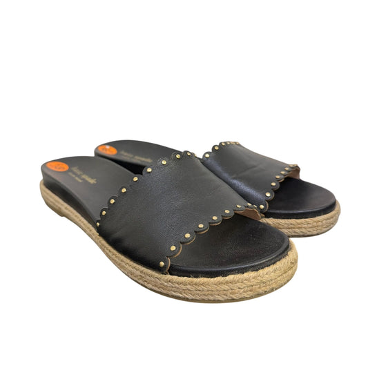 Kate Spade Black Leather Scalloped Espadrille Slide Sandals Size 8.5