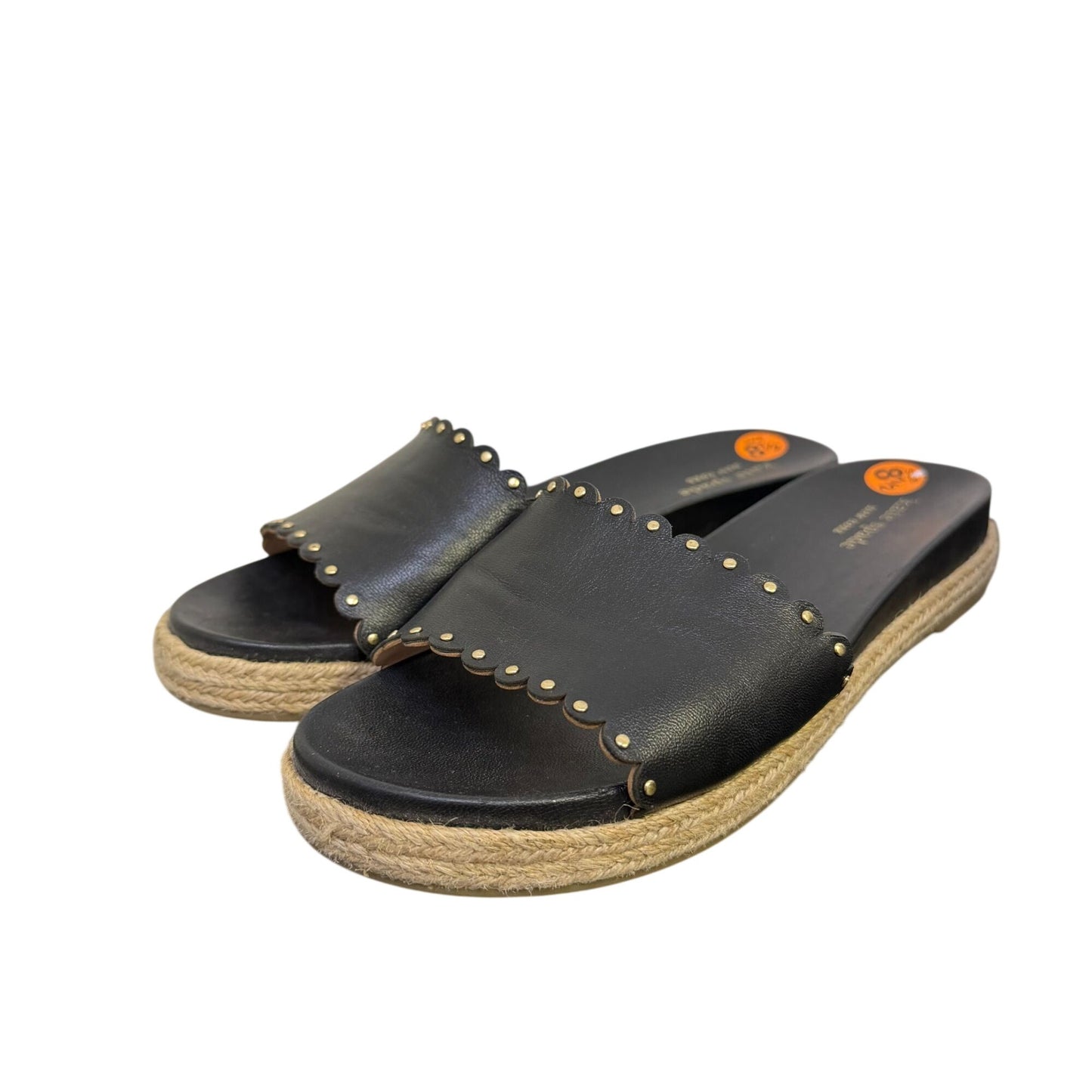 Kate Spade Black Leather Scalloped Espadrille Slide Sandals Size 8.5