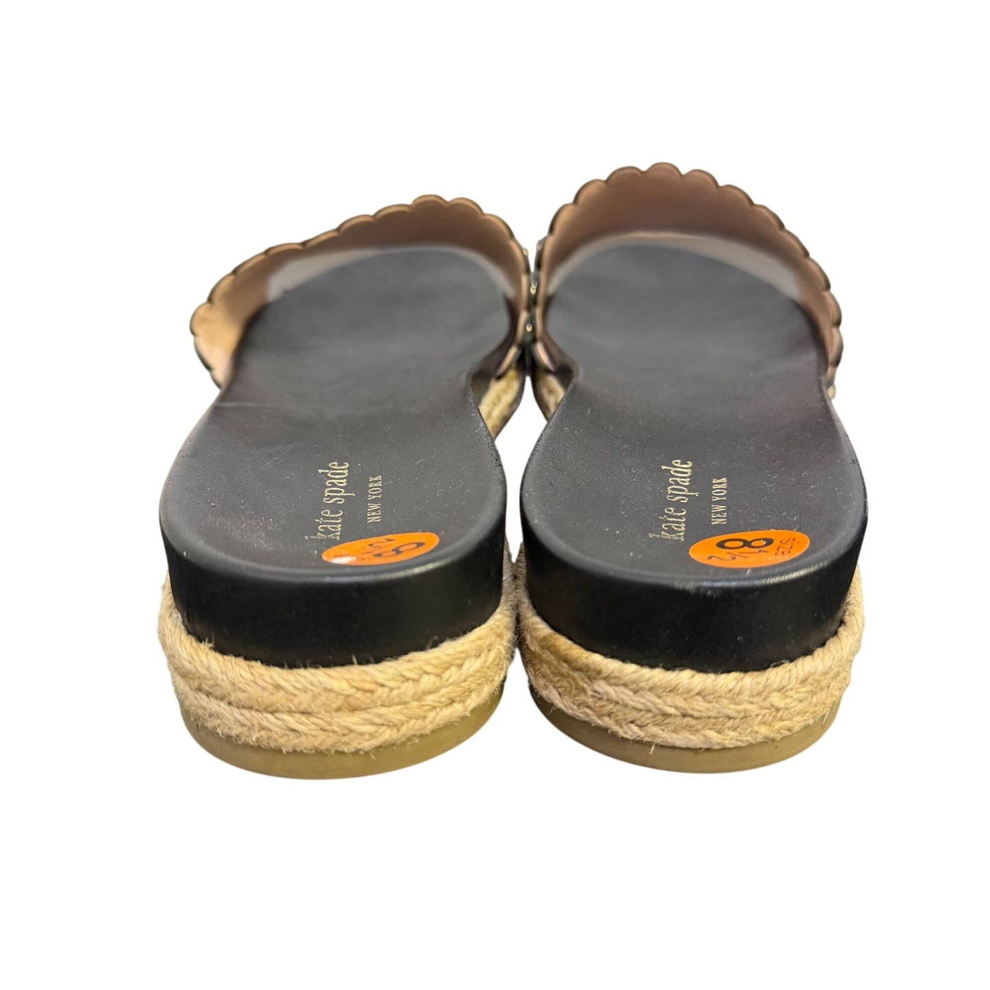 Kate Spade Black Leather Scalloped Espadrille Slide Sandals Size 8.5