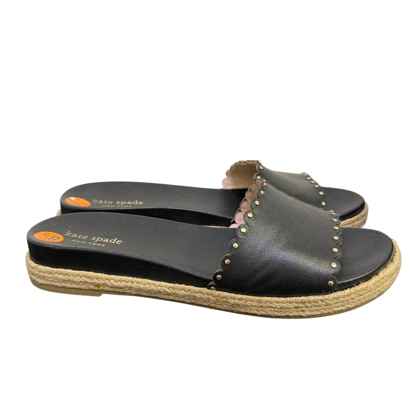 Kate Spade Black Leather Scalloped Espadrille Slide Sandals Size 8.5