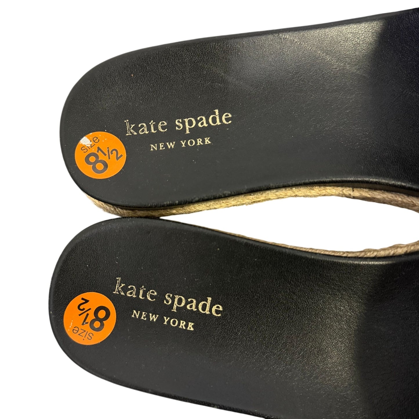 Kate Spade Black Leather Scalloped Espadrille Slide Sandals Size 8.5