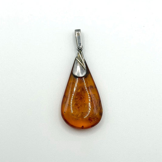 925 Sterling Silver Baltic Amber Pendant Natural Gemstone Handmade