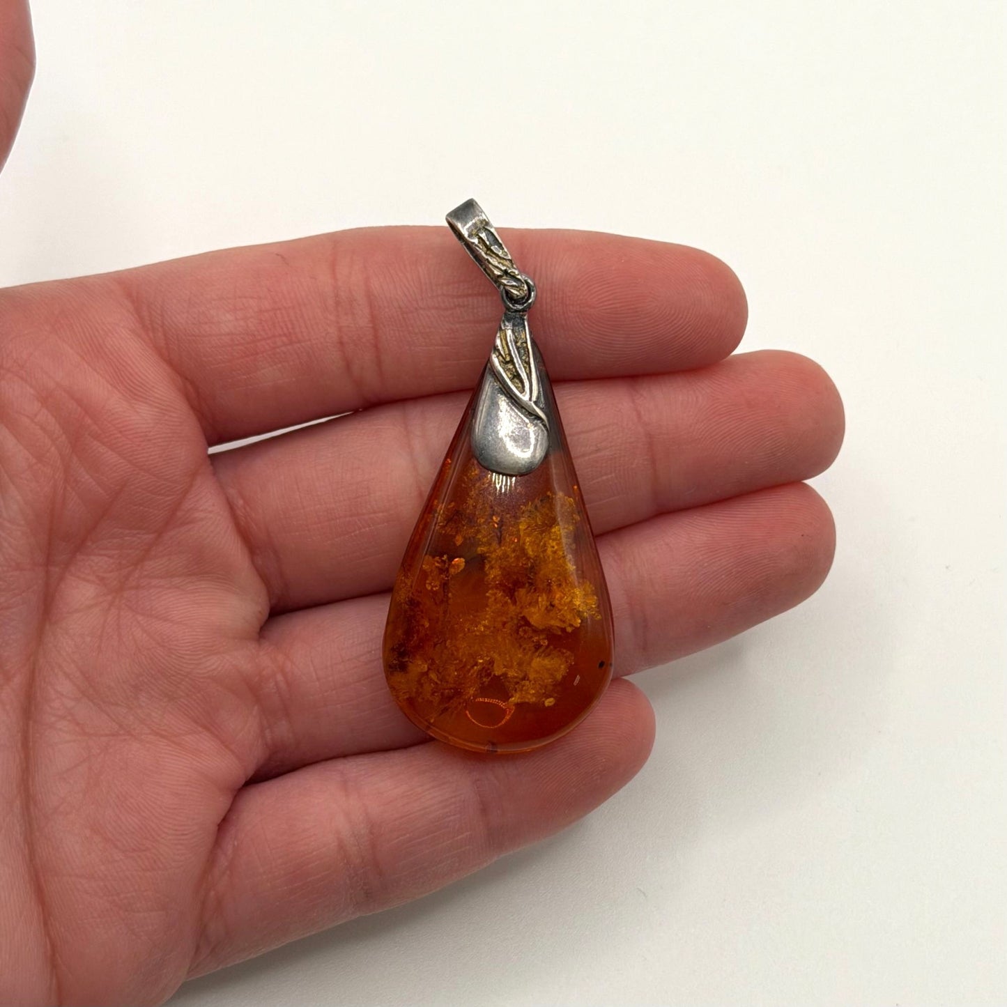 925 Sterling Silver Baltic Amber Pendant Natural Gemstone Handmade