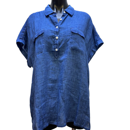 NWT Tommy Bahama Blue Linen Blouse Button-Up XL