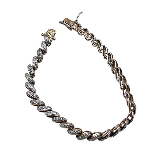 925 Gold Plated Two-Tone Gold & Silver Clear Stone Accent Bracelet With Secure Clasp