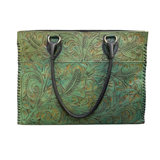 Handmade Juan Antonio Green Tooled Leather Tote Bag