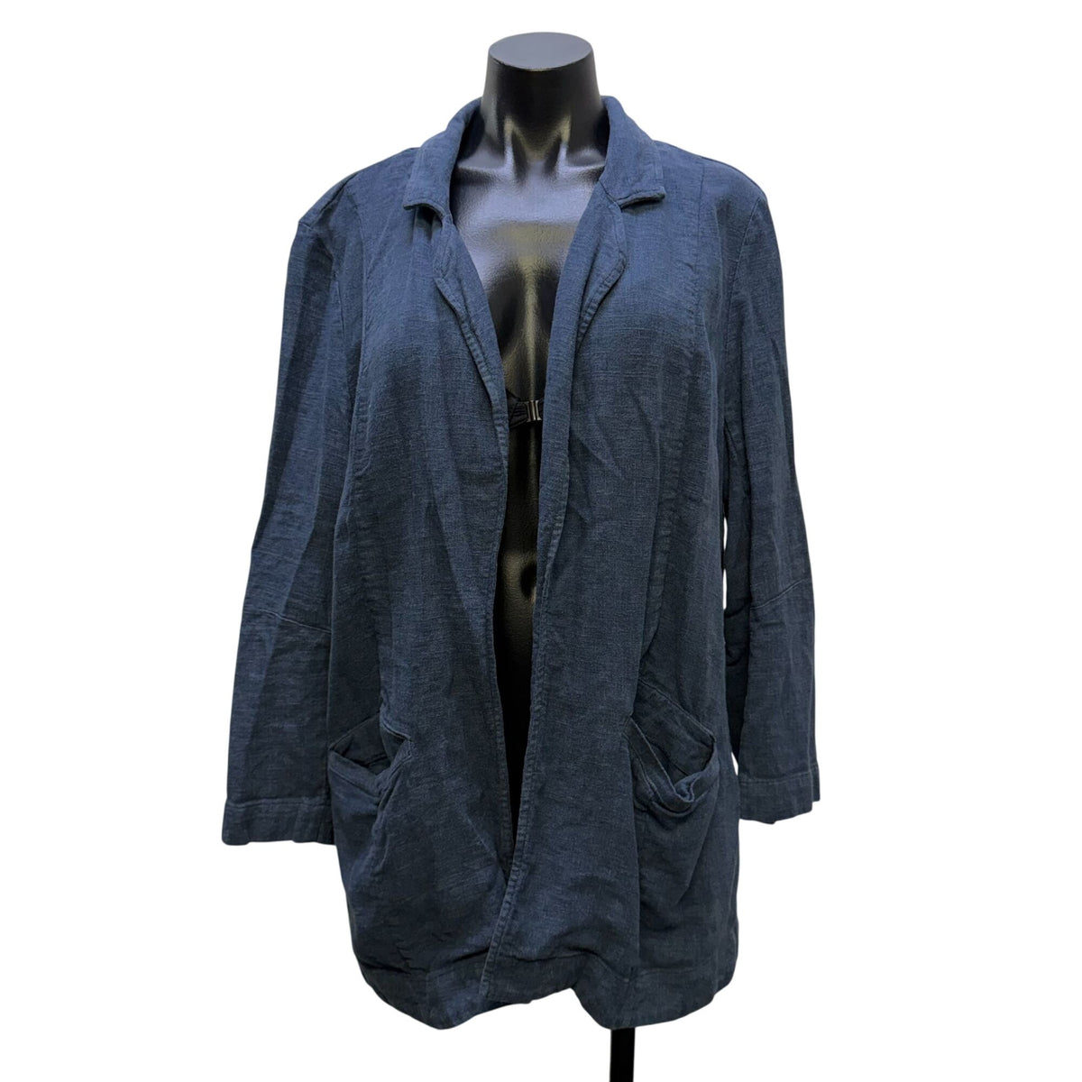 By Anthropologie Linen Blend Open Front Jacket Blue 12