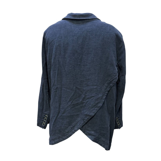 By Anthropologie Linen Blend Open Front Jacket Blue 12