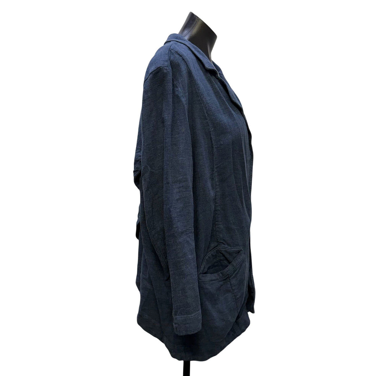 By Anthropologie Linen Blend Open Front Jacket Blue 12