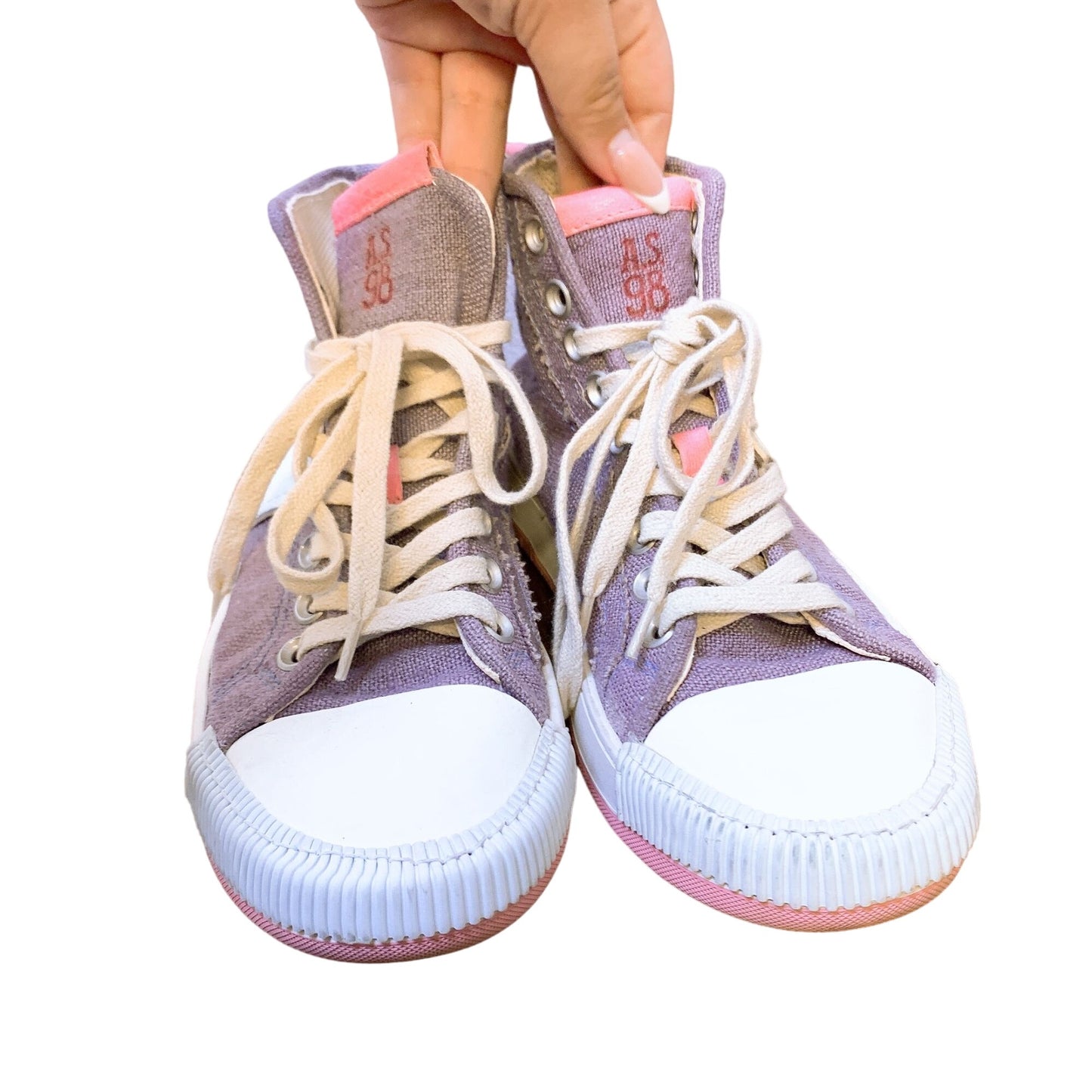 AS 98 High-Top Canvas Ankle Sneakers With Pink Soles 8