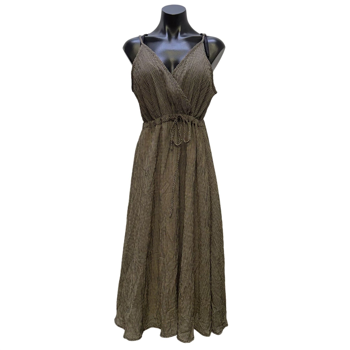 Mod Ref Cream & Black Gingham Maxi Dress With Tie Waist M